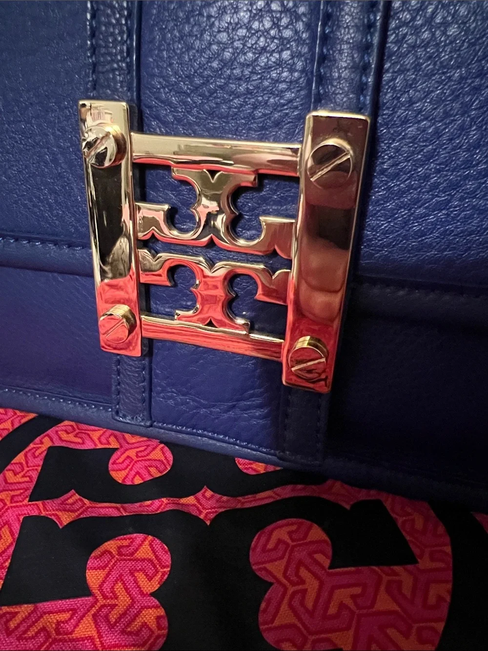 Tory Burch Royal Blue Leather Clutch with Gold Hardware